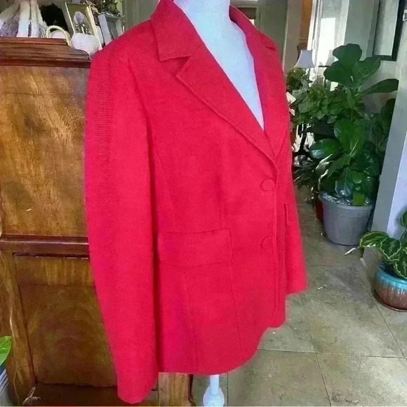 Coldwater Creek Women’s Single Breasted Blazer Size 16 Red Textured Classic Work - Picture 9 of 11